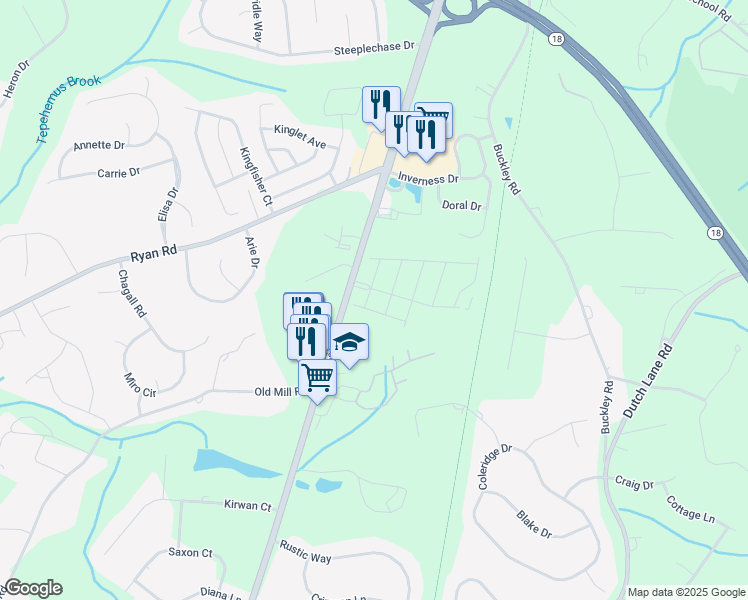 map of restaurants, bars, coffee shops, grocery stores, and more near 115 South Main Street in Marlboro Township