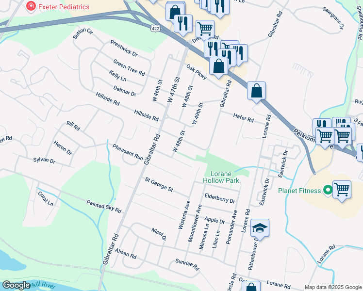 map of restaurants, bars, coffee shops, grocery stores, and more near 412 West 48th Street in Reading