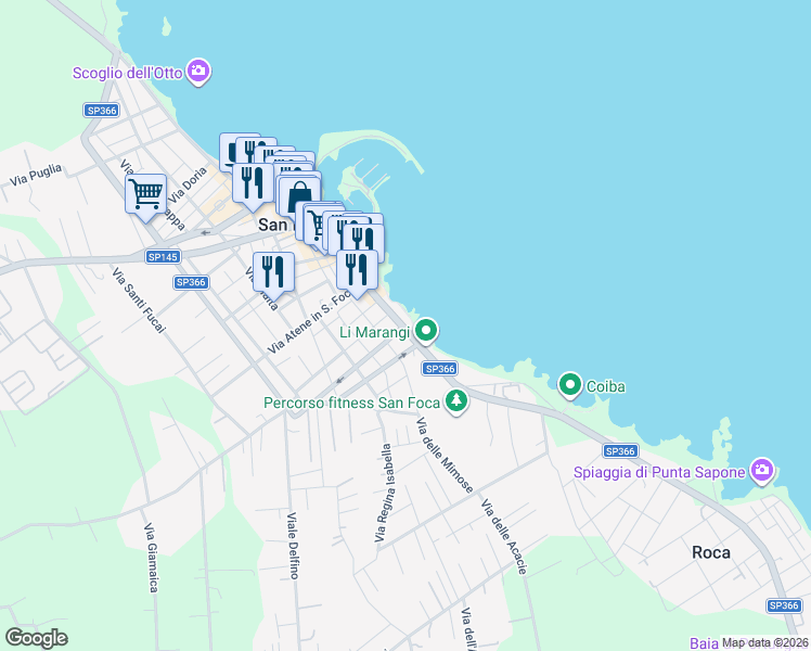 map of restaurants, bars, coffee shops, grocery stores, and more near 12 SP366 in San Foca