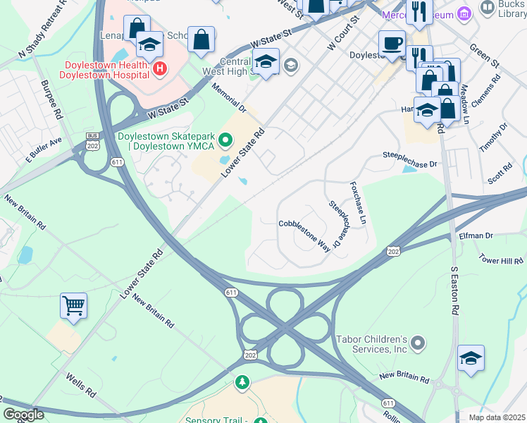 map of restaurants, bars, coffee shops, grocery stores, and more near 216 Stags Leap Circle in Doylestown