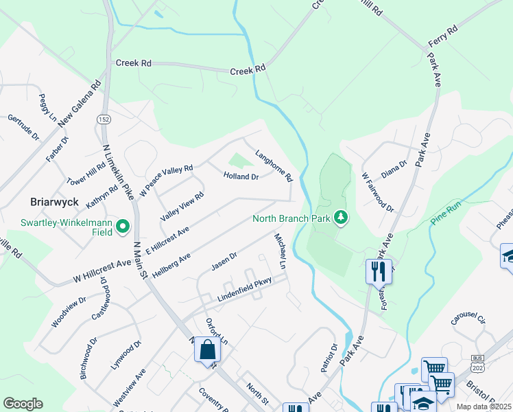 map of restaurants, bars, coffee shops, grocery stores, and more near 91 Hellberg Avenue in Chalfont