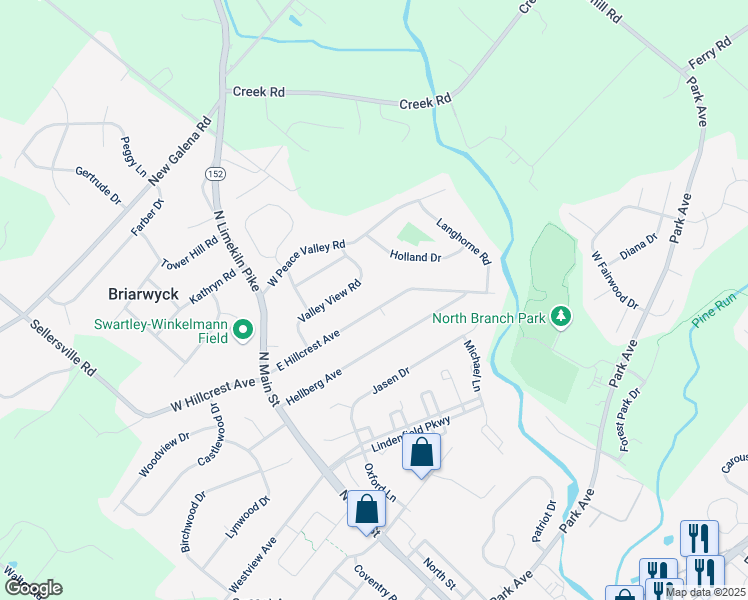 map of restaurants, bars, coffee shops, grocery stores, and more near 63 East Hillcrest Avenue in Chalfont