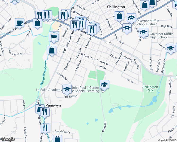 map of restaurants, bars, coffee shops, grocery stores, and more near 3 Holland Street in Shillington