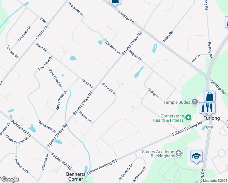 map of restaurants, bars, coffee shops, grocery stores, and more near 27 Foxcroft Drive in Doylestown
