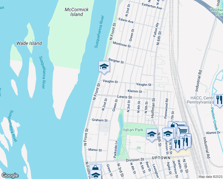 map of restaurants, bars, coffee shops, grocery stores, and more near 3221 North 2nd Street in Harrisburg