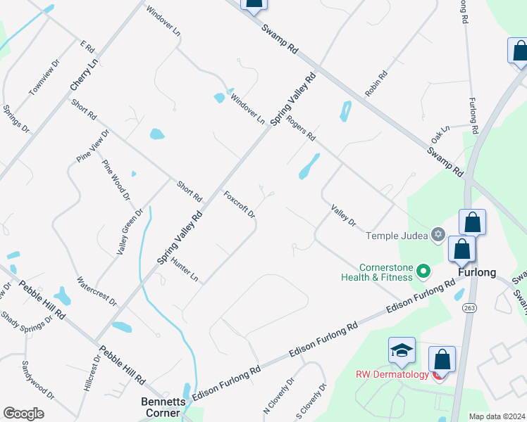 map of restaurants, bars, coffee shops, grocery stores, and more near 27 Foxcroft Drive in Doylestown