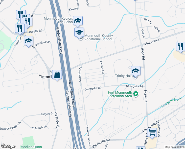 map of restaurants, bars, coffee shops, grocery stores, and more near 29 Midway Road North in Tinton Falls
