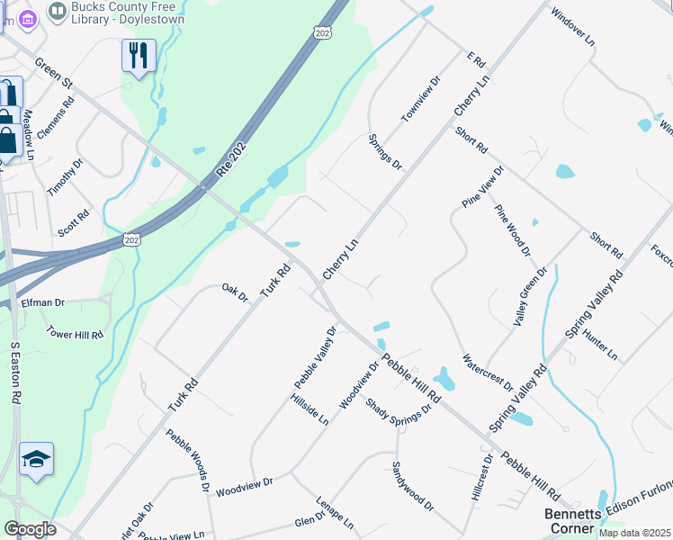 map of restaurants, bars, coffee shops, grocery stores, and more near 10 Mercer Gate Drive in Doylestown