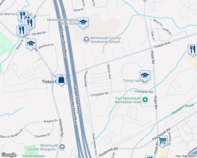 map of restaurants, bars, coffee shops, grocery stores, and more near 31 Midway Road North in Tinton Falls
