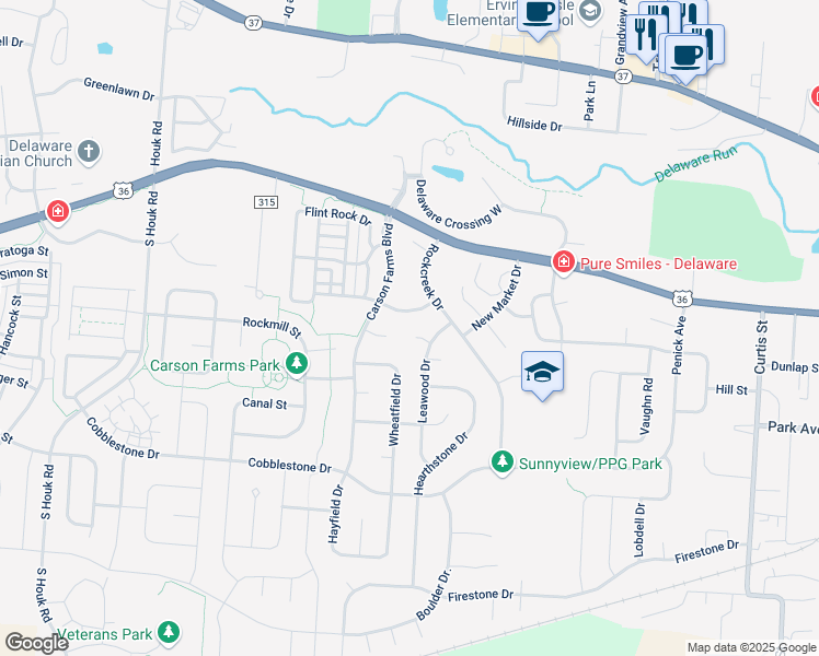 map of restaurants, bars, coffee shops, grocery stores, and more near 174 Trestletree Court in Delaware