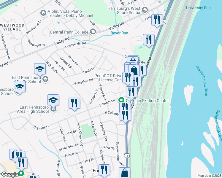 map of restaurants, bars, coffee shops, grocery stores, and more near 73 Queen Avenue in Enola