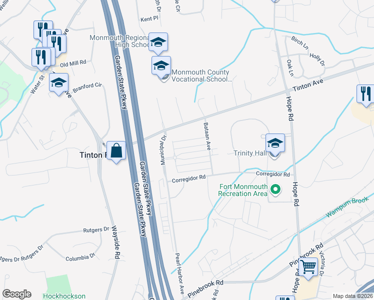 map of restaurants, bars, coffee shops, grocery stores, and more near 29 Midway Road North in Tinton Falls