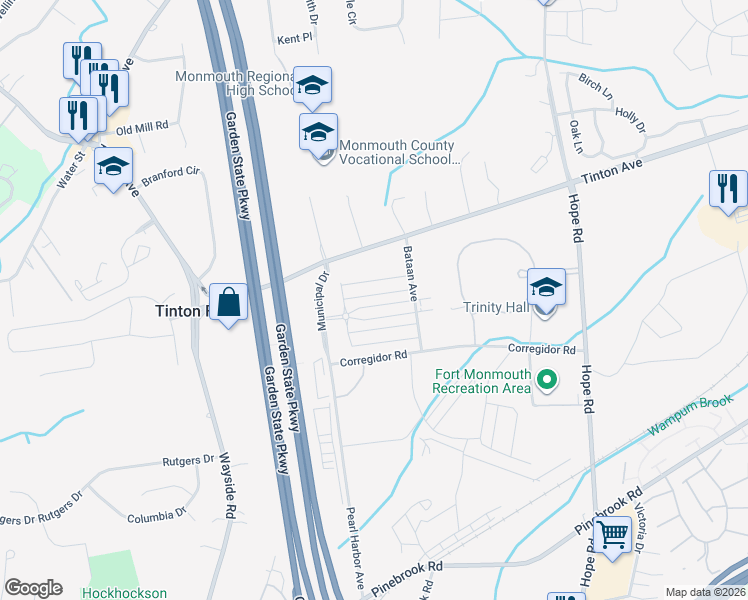 map of restaurants, bars, coffee shops, grocery stores, and more near 29 Midway Road North in Tinton Falls