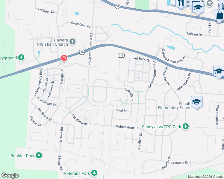 map of restaurants, bars, coffee shops, grocery stores, and more near 107 Merriston Circle in Delaware