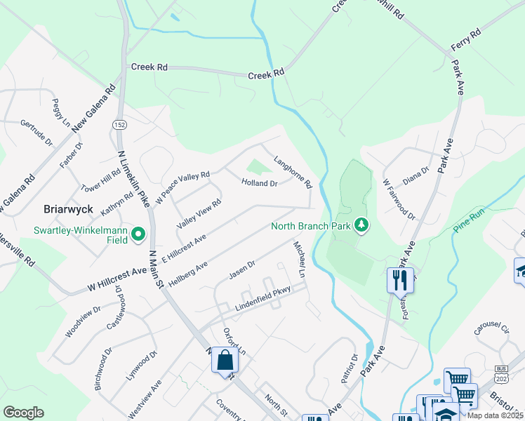 map of restaurants, bars, coffee shops, grocery stores, and more near 82 East Hillcrest Avenue in Chalfont