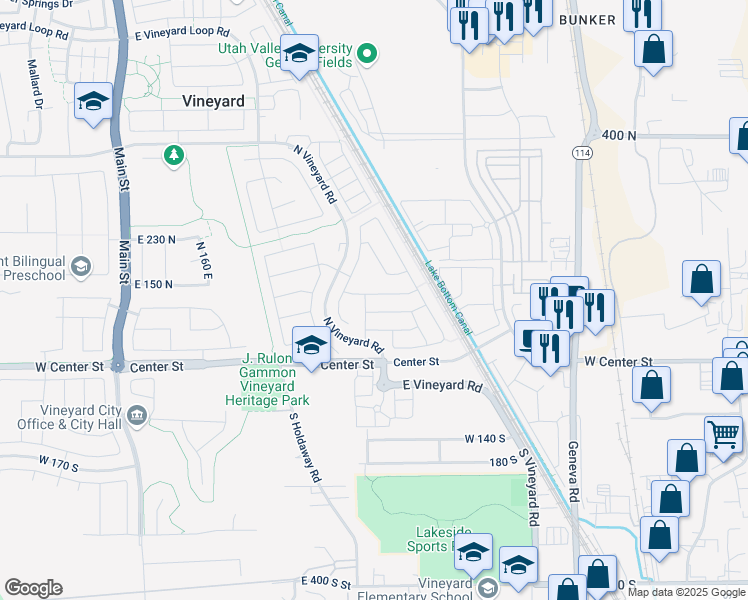 map of restaurants, bars, coffee shops, grocery stores, and more near 446 East Rue de Paris in Vineyard