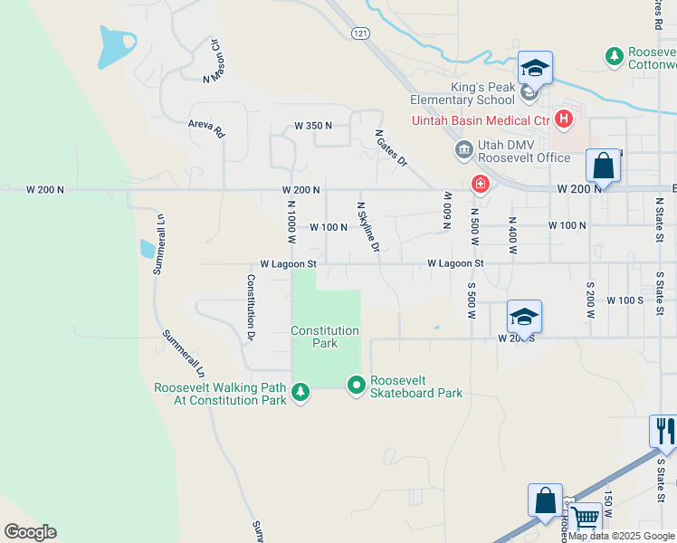 map of restaurants, bars, coffee shops, grocery stores, and more near 877 West Lagoon Street in Roosevelt