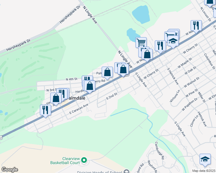 map of restaurants, bars, coffee shops, grocery stores, and more near 1644 East Chocolate Avenue in Hershey