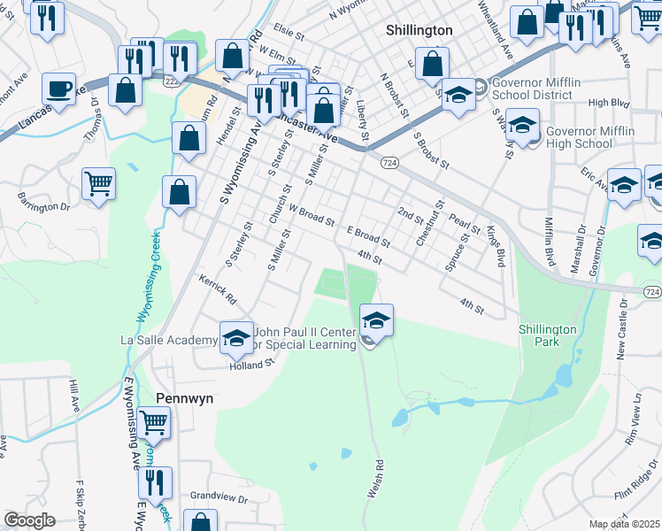map of restaurants, bars, coffee shops, grocery stores, and more near 3 Holland Street in Shillington
