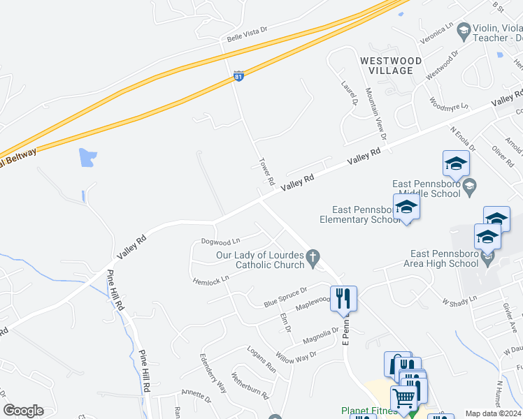 map of restaurants, bars, coffee shops, grocery stores, and more near 329 Salt Rd in Enola