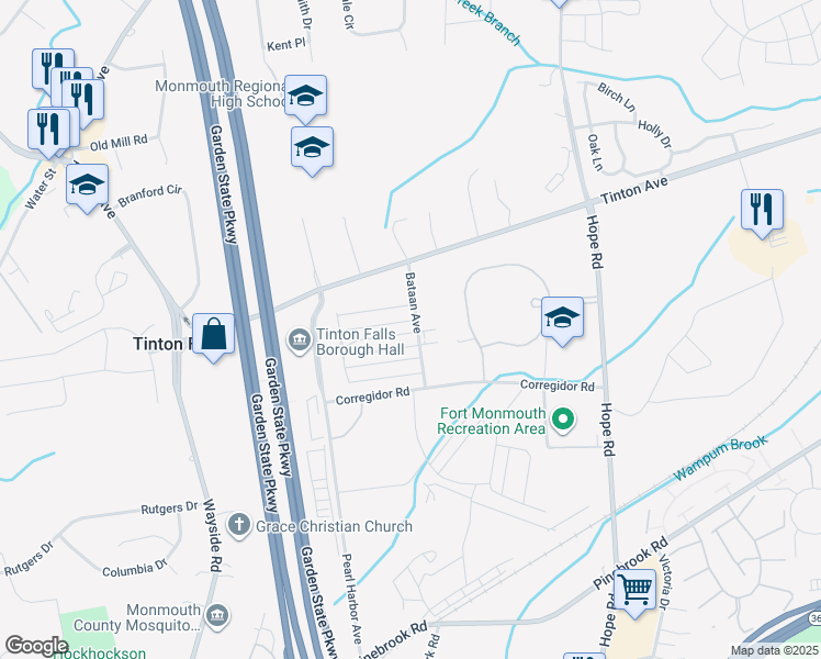 map of restaurants, bars, coffee shops, grocery stores, and more near 87 Midway Road North in Tinton Falls