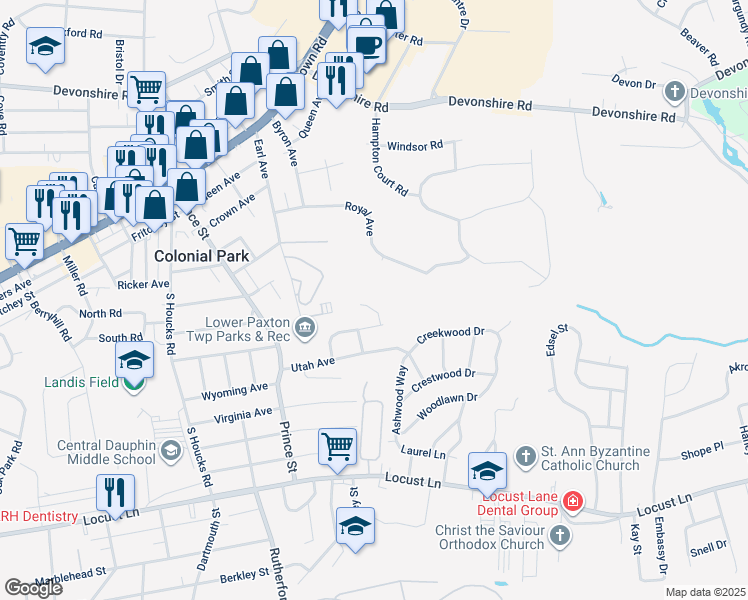 map of restaurants, bars, coffee shops, grocery stores, and more near 5018 Colorado Avenue in Harrisburg