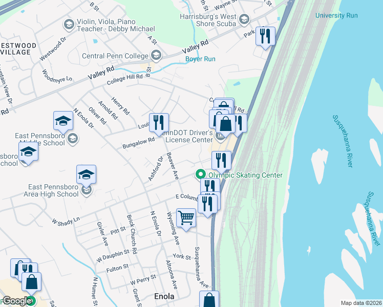 map of restaurants, bars, coffee shops, grocery stores, and more near 73 Queen Avenue in Enola