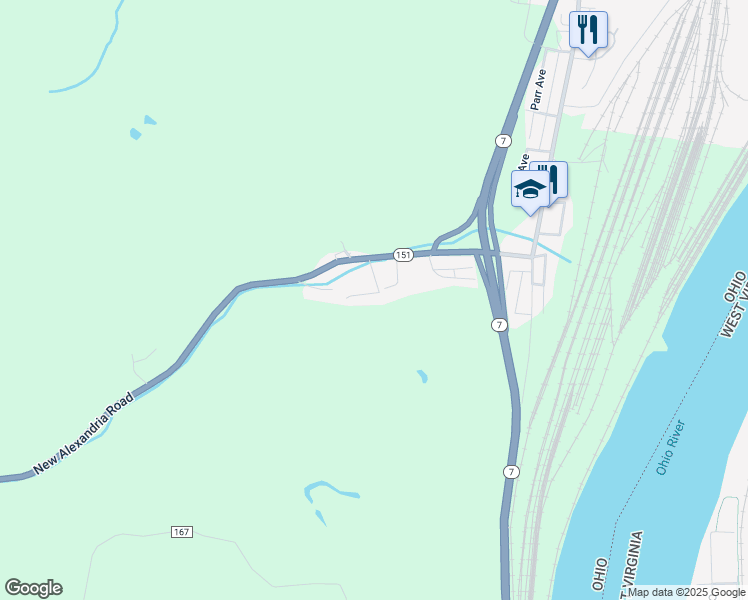 map of restaurants, bars, coffee shops, grocery stores, and more near 102 Emery Avenue in Mingo Junction