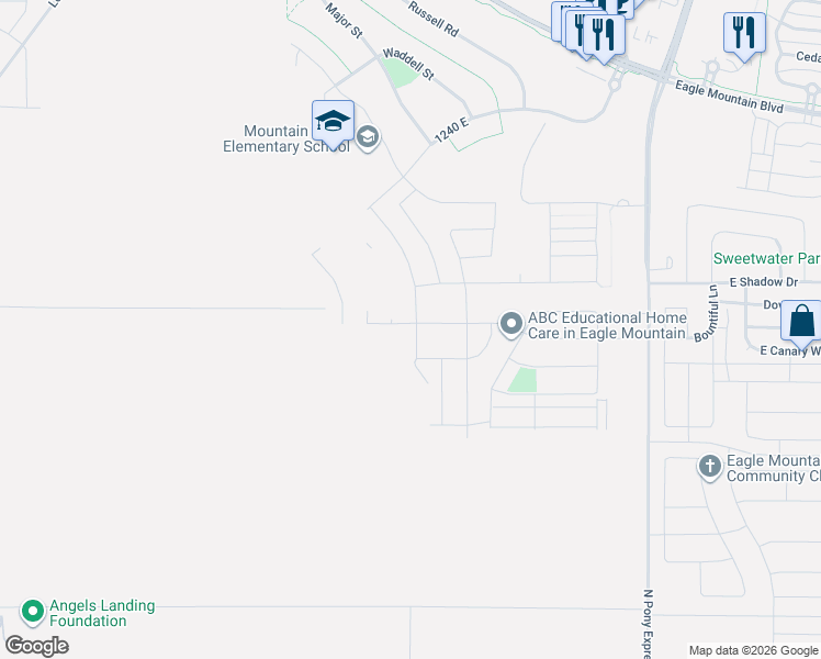 map of restaurants, bars, coffee shops, grocery stores, and more near 3577 North Browning Street in Eagle Mountain