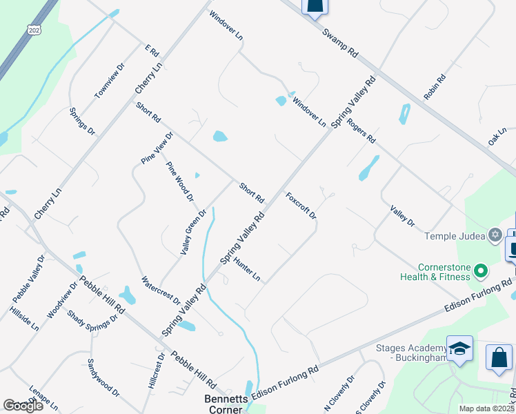 map of restaurants, bars, coffee shops, grocery stores, and more near 754 Spring Valley Road in Doylestown