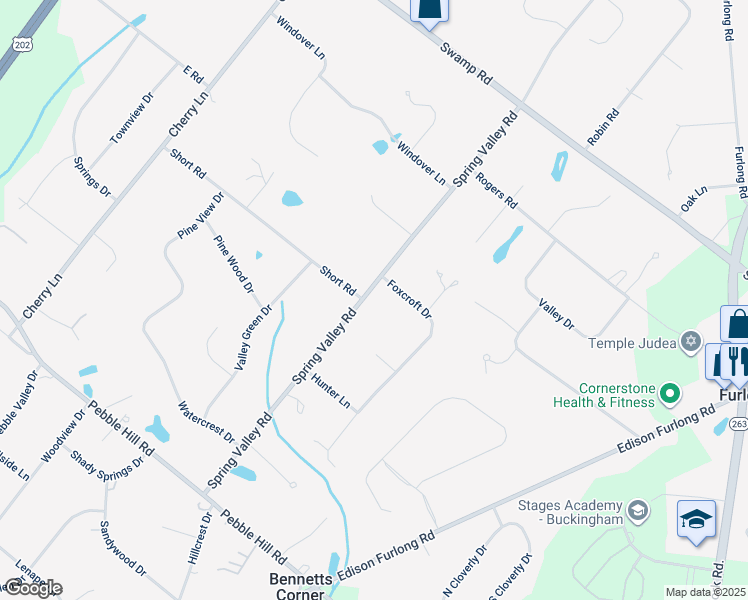 map of restaurants, bars, coffee shops, grocery stores, and more near 741 Spring Valley Road in Doylestown