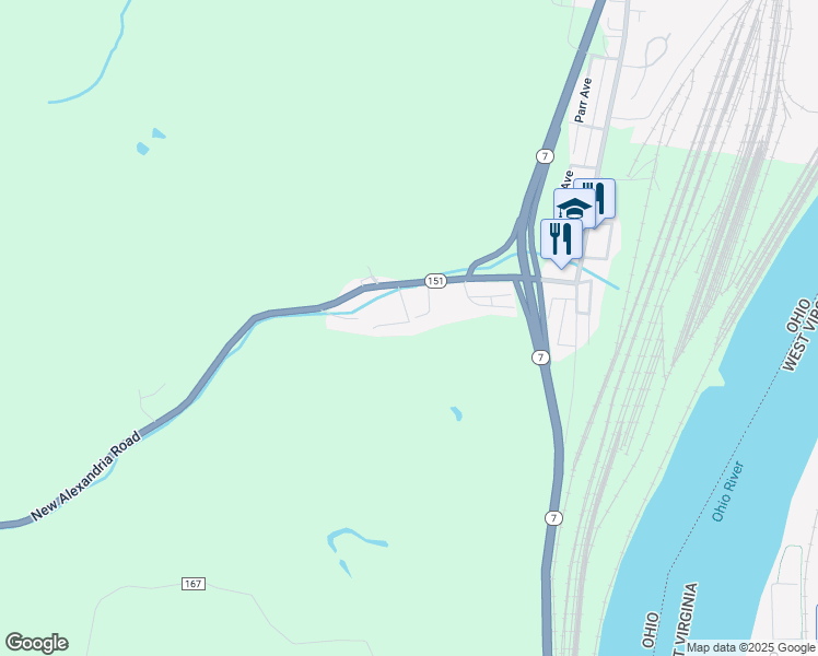 map of restaurants, bars, coffee shops, grocery stores, and more near 102 Emery Avenue in Mingo Junction