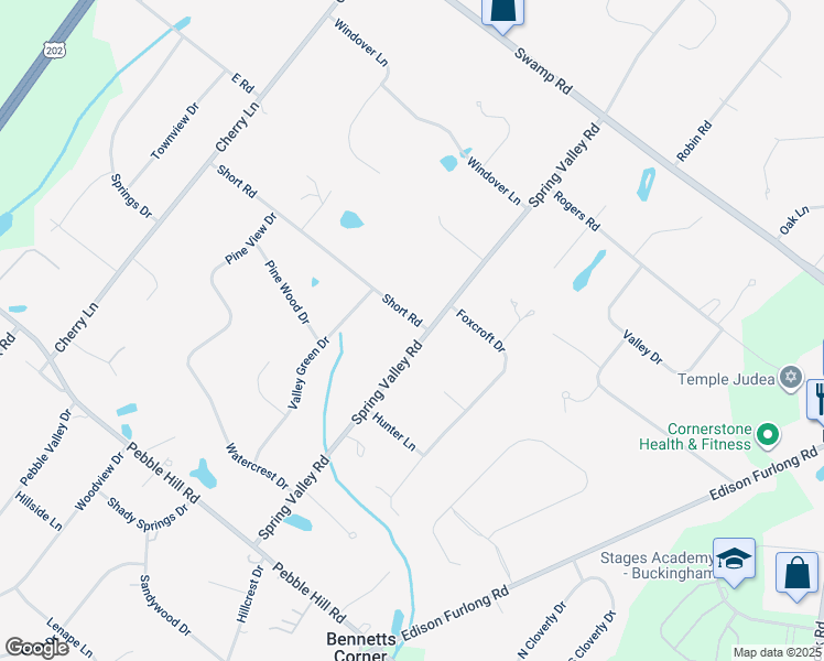 map of restaurants, bars, coffee shops, grocery stores, and more near 754 Spring Valley Road in Doylestown