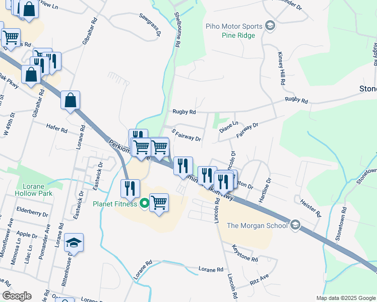 map of restaurants, bars, coffee shops, grocery stores, and more near 5485 Perkiomen Avenue in Reading