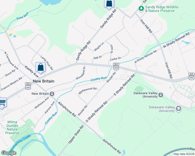 map of restaurants, bars, coffee shops, grocery stores, and more near 40 Heritage Lane in Doylestown