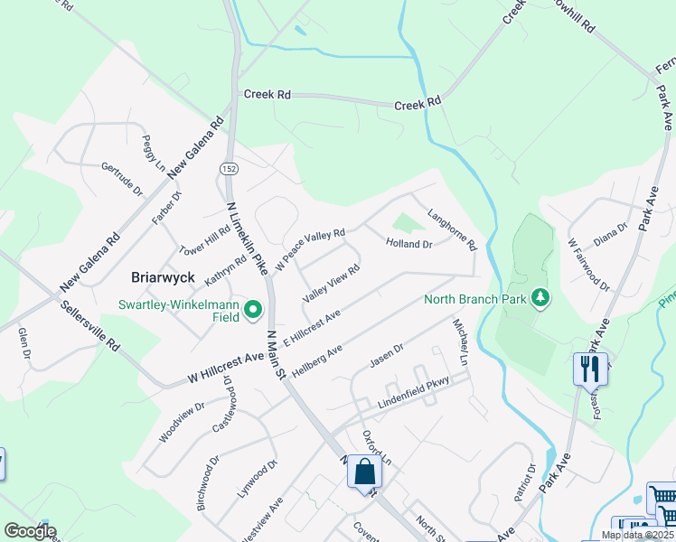 map of restaurants, bars, coffee shops, grocery stores, and more near 29 Valley View Road in Chalfont