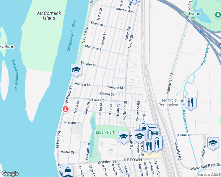 map of restaurants, bars, coffee shops, grocery stores, and more near 3230 North 4th Street in Harrisburg