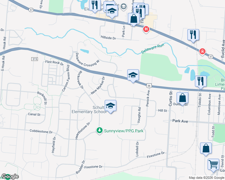map of restaurants, bars, coffee shops, grocery stores, and more near 480 Applegate Lane in Delaware
