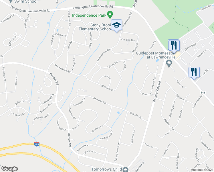 map of restaurants, bars, coffee shops, grocery stores, and more near 274 Colt Street in Pennington