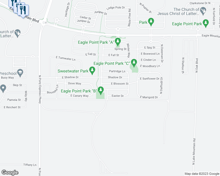map of restaurants, bars, coffee shops, grocery stores, and more near 2029 Sunrise Drive in Eagle Mountain