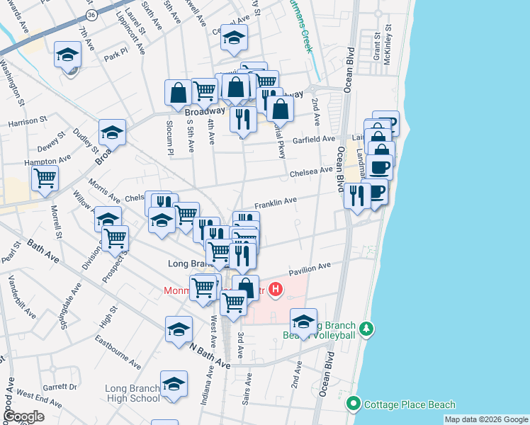 map of restaurants, bars, coffee shops, grocery stores, and more near 159-161 3rd Avenue in Long Branch