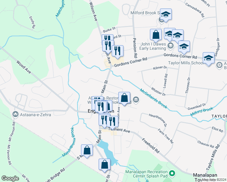 map of restaurants, bars, coffee shops, grocery stores, and more near 4 Pine Street in Englishtown