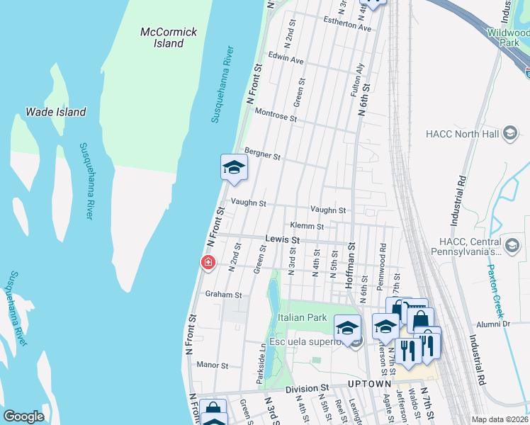 map of restaurants, bars, coffee shops, grocery stores, and more near 3221 North 2nd Street in Harrisburg