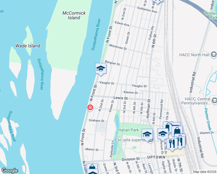 map of restaurants, bars, coffee shops, grocery stores, and more near 3221 North 2nd Street in Harrisburg