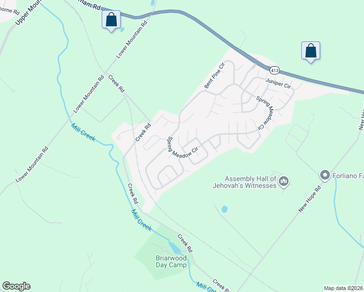 map of restaurants, bars, coffee shops, grocery stores, and more near 239 Thrush Circle in New Hope