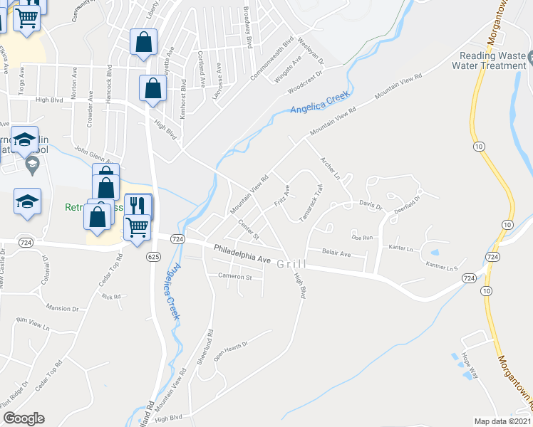 map of restaurants, bars, coffee shops, grocery stores, and more near 929 High Boulevard in Reading