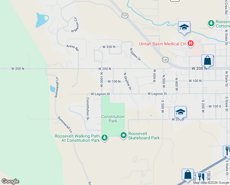 map of restaurants, bars, coffee shops, grocery stores, and more near 877 West Lagoon Street in Roosevelt