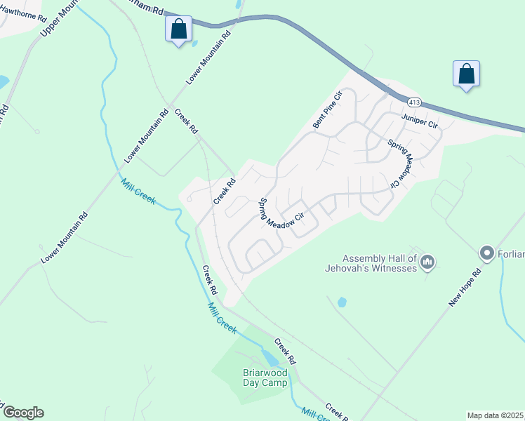map of restaurants, bars, coffee shops, grocery stores, and more near 336 Countryside Circle in New Hope