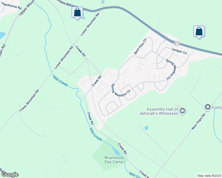 map of restaurants, bars, coffee shops, grocery stores, and more near 336 Countryside Circle in New Hope