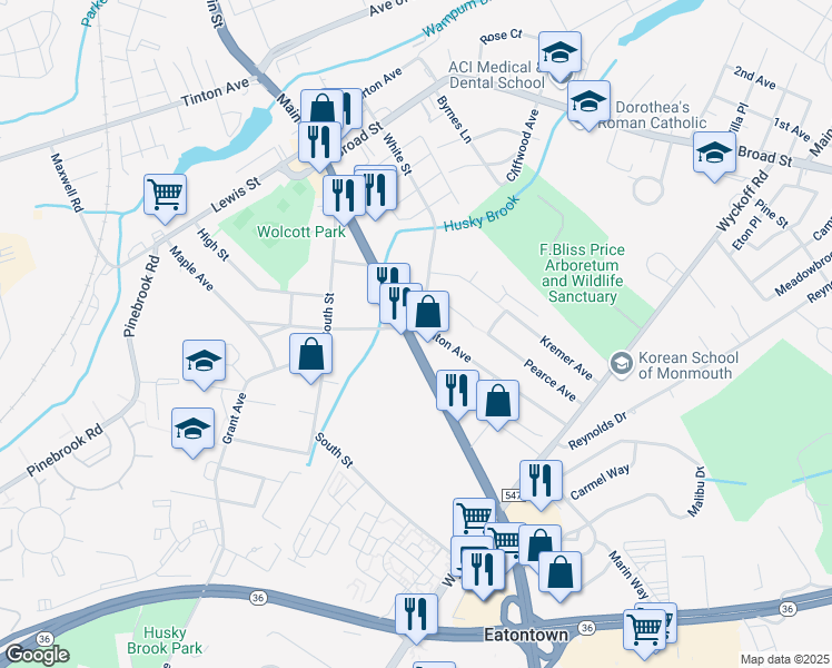 map of restaurants, bars, coffee shops, grocery stores, and more near 6637 New Jersey 35 in Eatontown